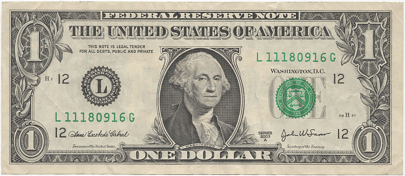 United States one dollar bill obverse